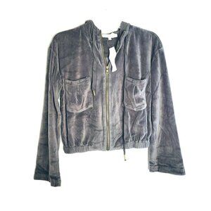 YOUNG FABULOUS & BROKE Velour Fritzy Oversized Cropped Jacket Grey Women Size S